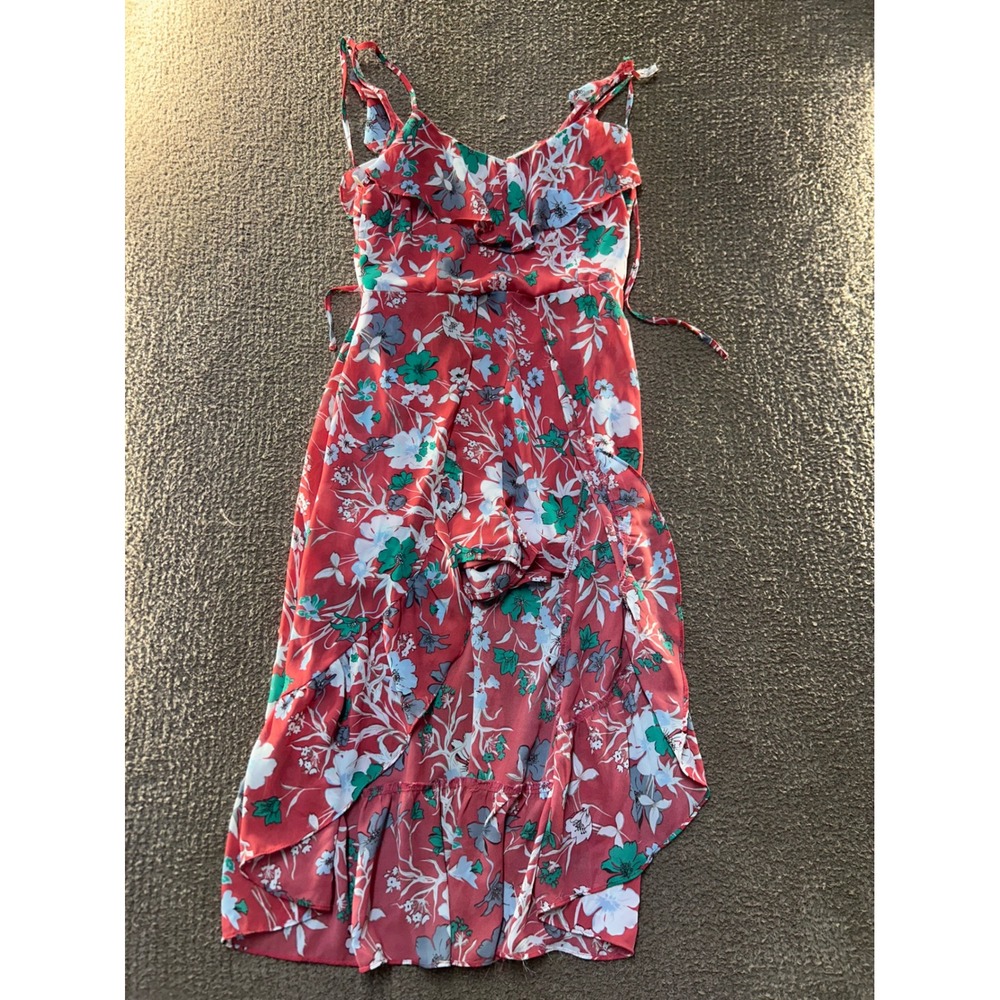 Entro Red Floral High Low Maxi Romper Dress Built In Shorts R7742 Womens Medium